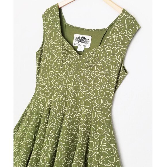 Effie's Heart Green Midi Dress with White Leaf Pattern - Picture 5 of 15